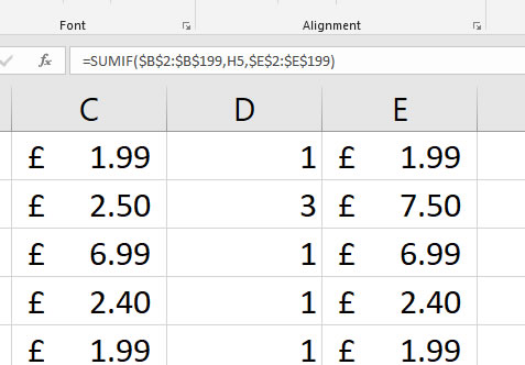 SUMIF Formula with Dollar Signs